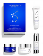 ZO Skin Health 4-Step Regimen – A complete daily skincare routine featuring Exfoliating Cleanser, Exfoliating Polish, Complexion Renewal Pads, and Daily Power Defense for smoother, clearer, youthful-looking skin.
